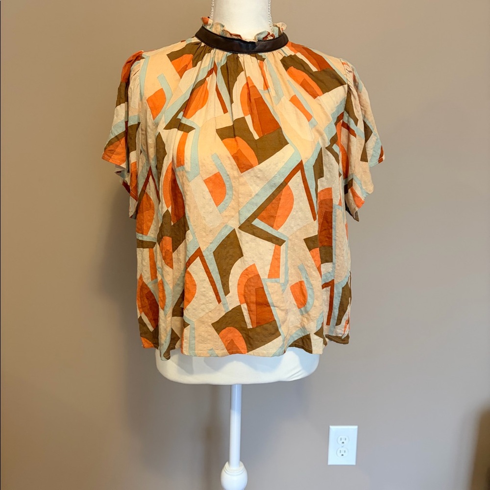 THML Top with Faux Leather Trim